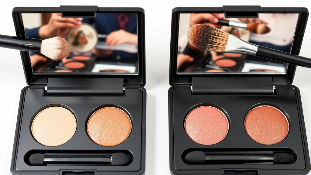 MAC eyeshadow palettes with professional brushes demonstrating pigmentation and blending capabilities, neutral and warm eyeshadow colors, professional makeup application demonstration